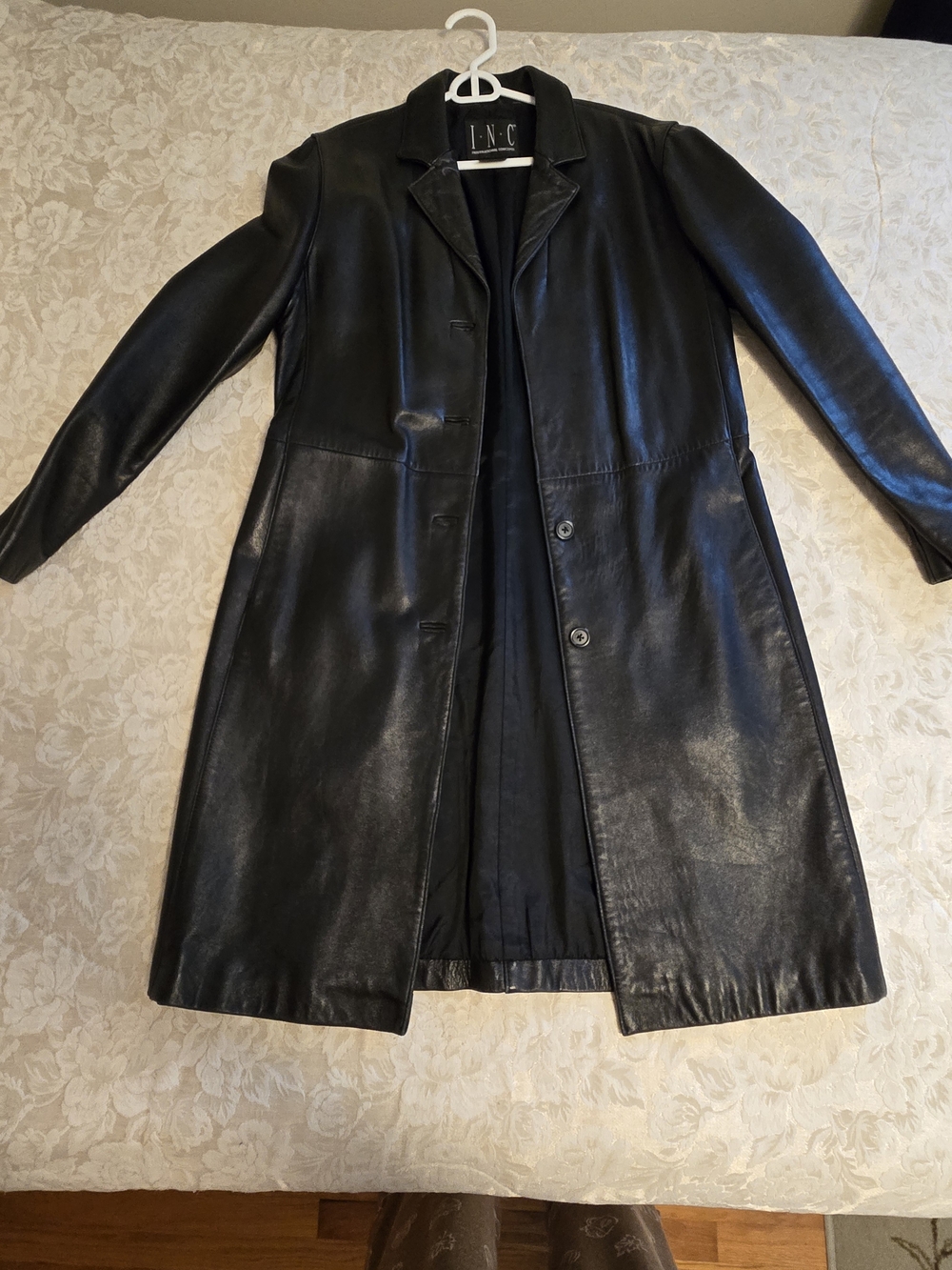 INC International Concepts Black Leather Long Coat